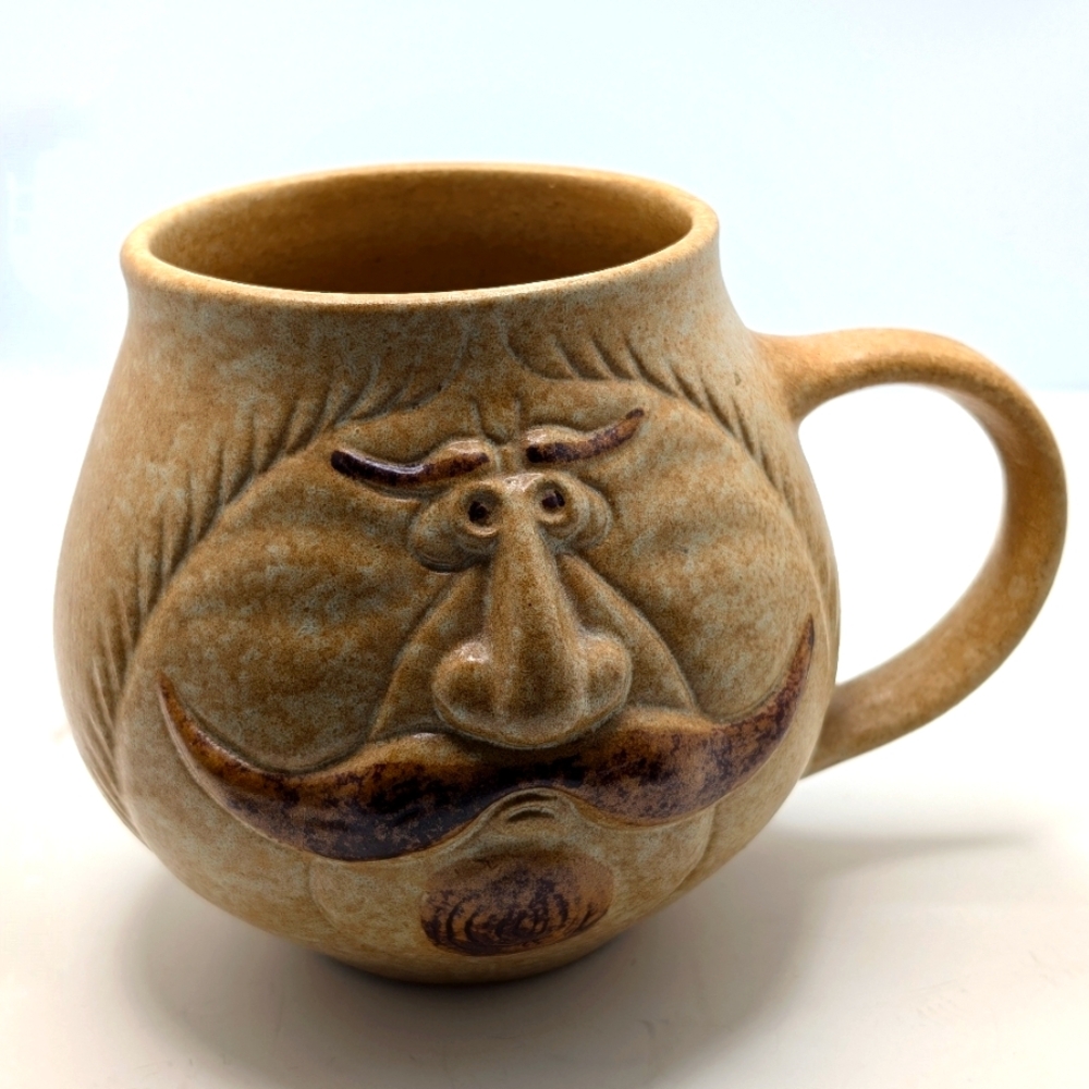 Pottery Craft USA Mustache Man Lg Face Mug 1970's